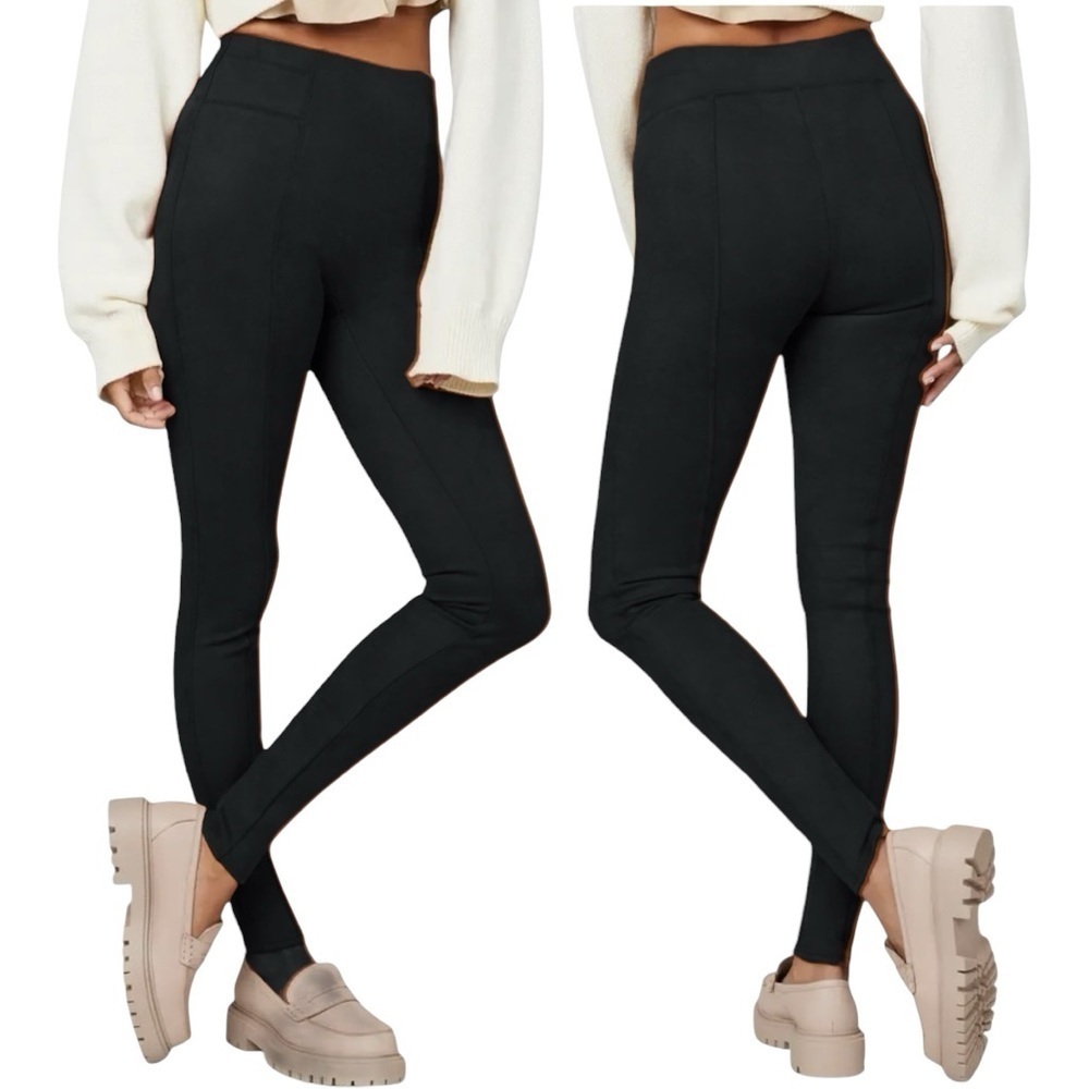 Spanx Black Faux Suede Leggings High Waisted Medium